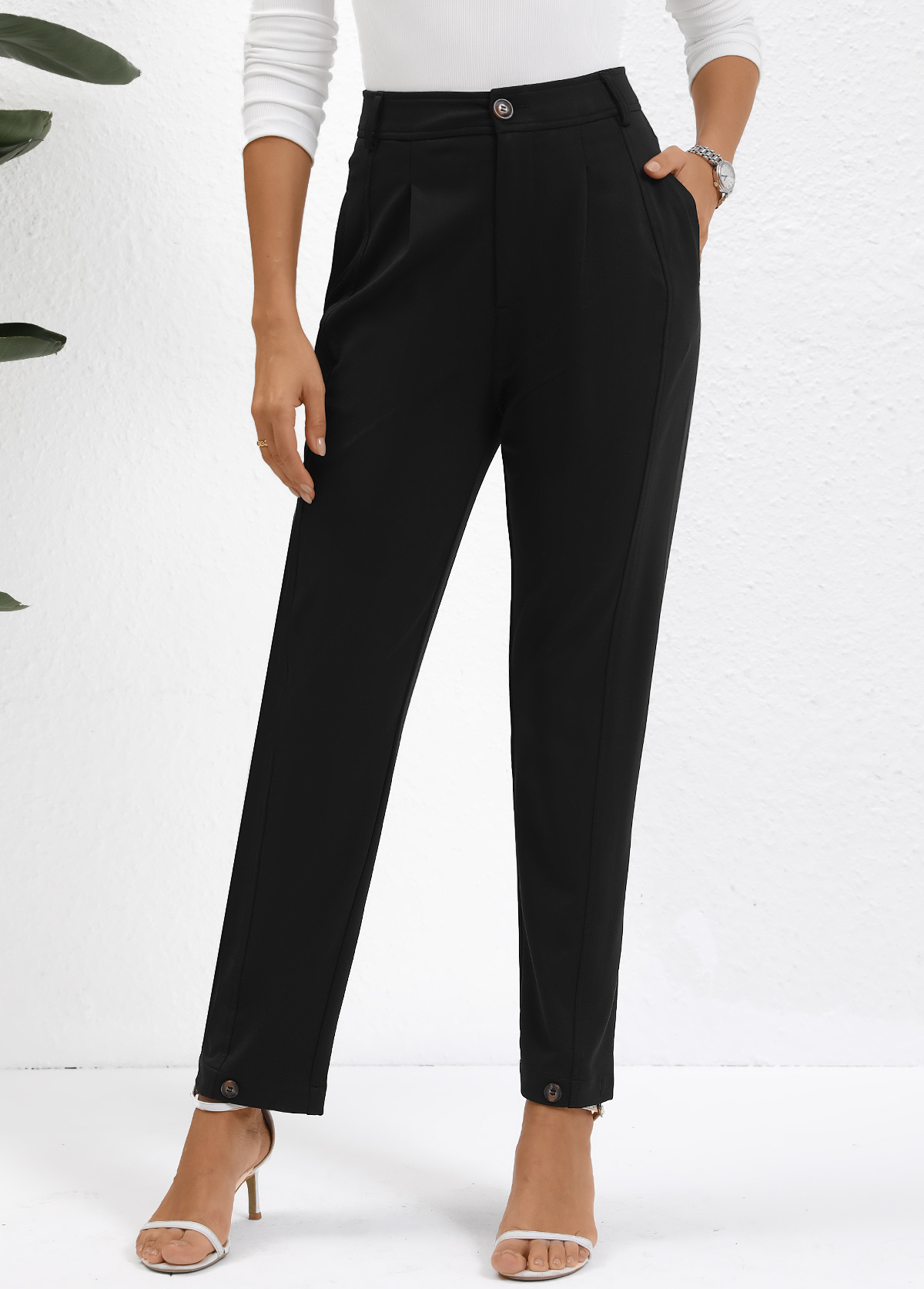 Modlily Black Button High Waisted Ankle-length Pants - S