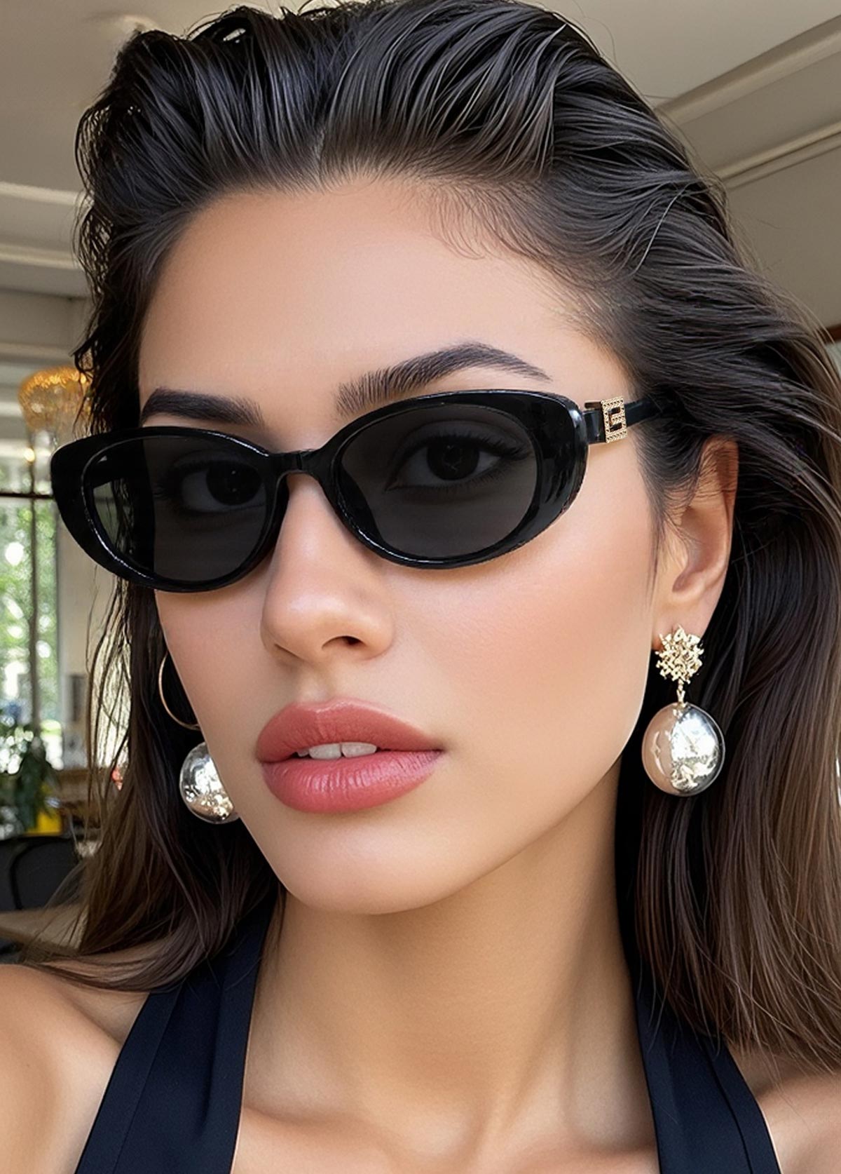 Modlily Black Color Cat Eye Design Sunglasses - One Size