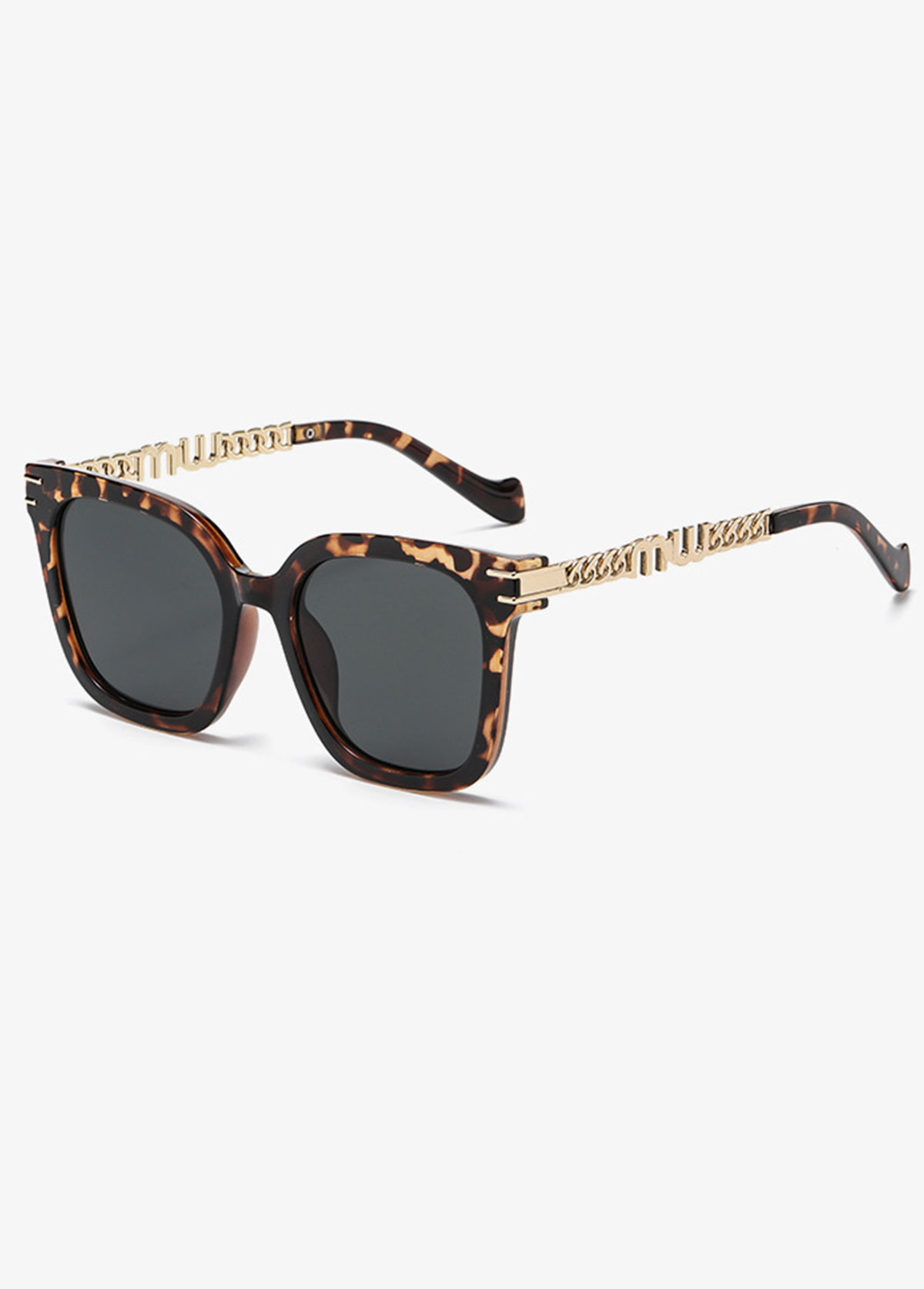Modlily Black Color Leopard Detail Square Sunglasses - One Size