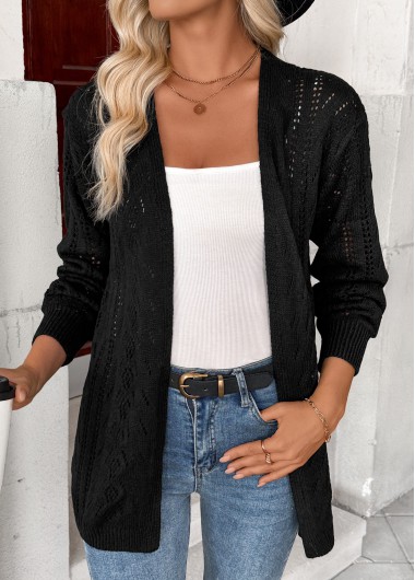 Modlily Black Color Long Sleeve Tunic Cardigan - XL
