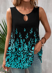 Modlily Black Cut Out Leaf Print Tank Top - S