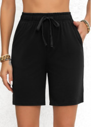 Modlily Black Double Side Pockets Elastic Waist High Waisted Shorts - 3XL