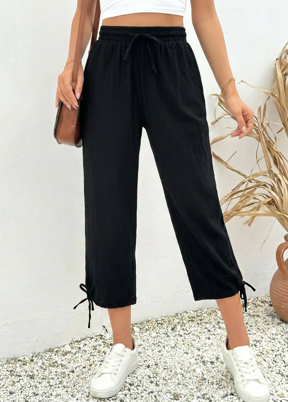Modlily Black Elastic Waist High Waisted Pants - S