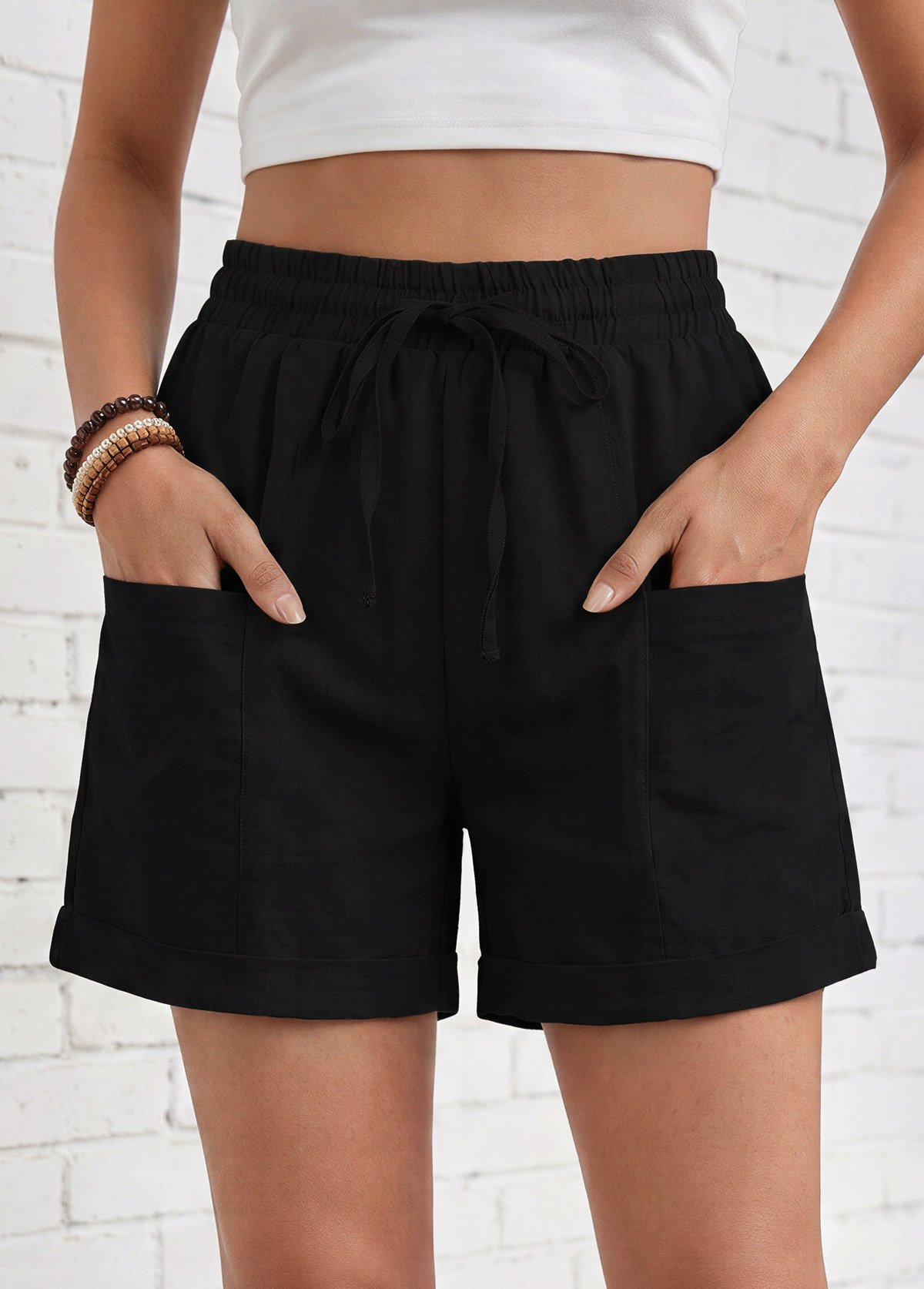 Modlily Black Elastic Waist High Waisted Shorts - S