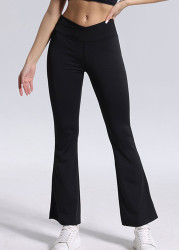 Modlily Black Flare Leg Elastic Waist High Waisted Leggings - S
