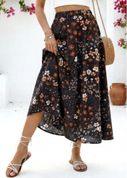 Modlily Black Floral Print A Line Elastic Waist Maxi Skirt - XL