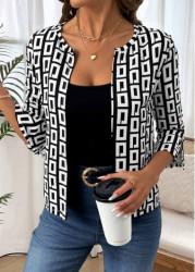 Modlily Black Geometric Print 3/4 Sleeve Coat - S