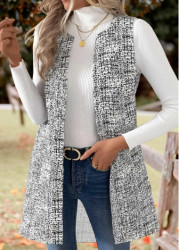 Modlily Black Graffiti Print Sleeveless Round Neck Waistcoat - S
