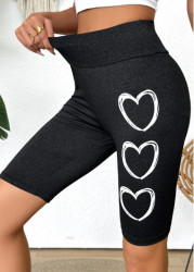 Modlily Black Heart Print High Waisted Short Elastic Waist Leggings - M