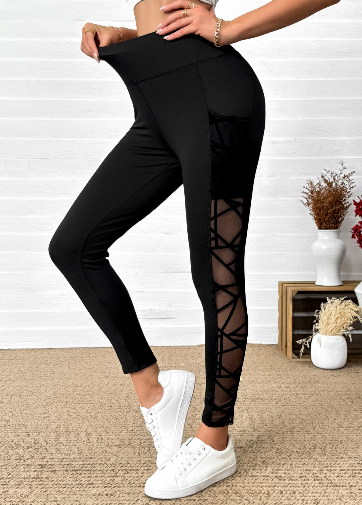 Modlily Black High Waisted Ankle Length Elastic Waist Leggings - XL