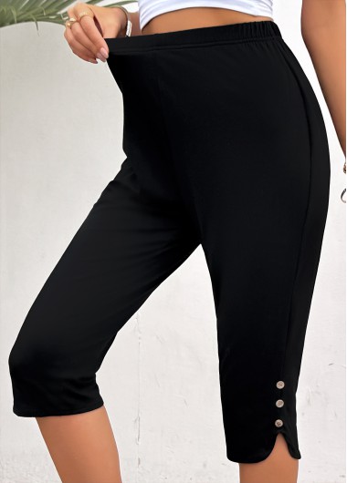 Modlily Black High Waisted Capri Elastic Waist Leggings - 3XL