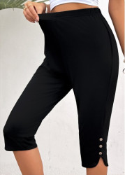 Modlily Black High Waisted Capri Elastic Waist Leggings - 3XL