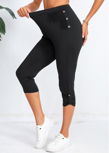 Modlily Black High Waisted Capri Elastic Waist Leggings - M