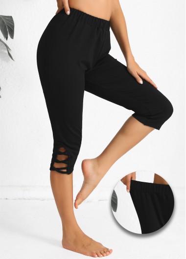 Modlily Black High Waisted Capri Elastic Waist Leggings - S