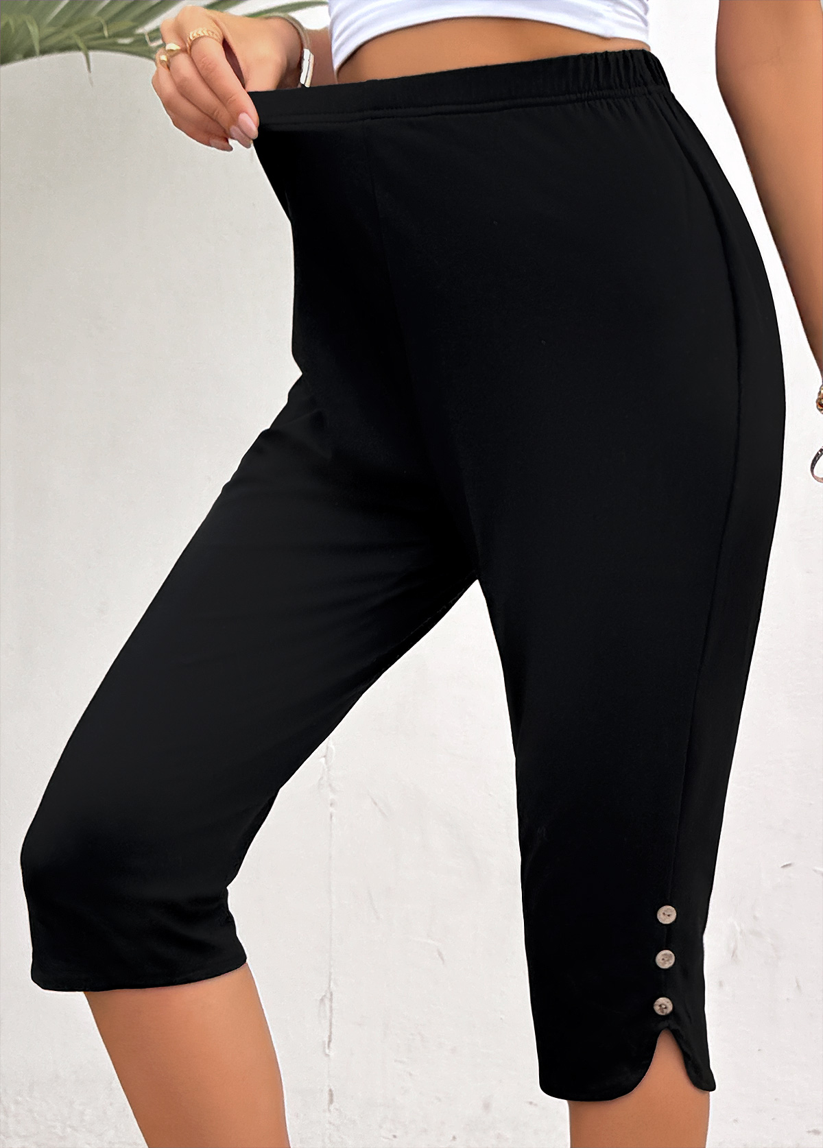 Modlily Black High Waisted Capri Elastic Waist Leggings - S