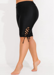 Modlily Black Lace Up Side Mid Waist Swim Shorts - S