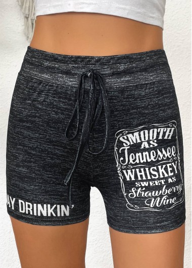 Modlily Black Letter Print Skinny Drawastring High Waisted Shorts - 2XL