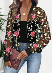 Modlily Black Long Sleeve Stand Collar Track Jacket - M