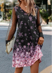Modlily Black Mesh Floral Print A Line Dress - L