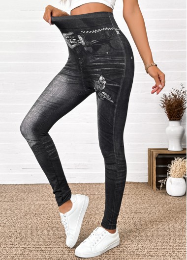 Modlily Black Ombre Skinny Elastic Waist High Waisted Pants - S