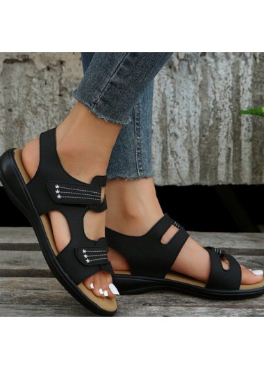 Modlily Black Open Toe Falt Velcro Design Scandals - 36