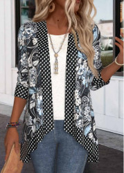Modlily Black Patchwork Random Floral Print Long Sleeve Light Cardigan - M