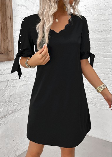Modlily Black Pearl Short A Line V Neck Dress - L
