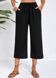 Modlily Black Pocket Elastic Waist High Waisted Capri Pants - S