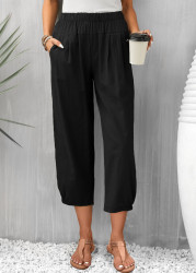 Modlily Black Pocket Elastic Waist High Waisted Pants - 2XL