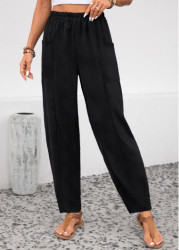 Modlily Black Pocket Elastic Waist High Waisted Pants - S