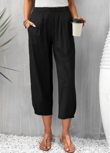 Modlily Black Pocket Elastic Waist High Waisted Pants - S
