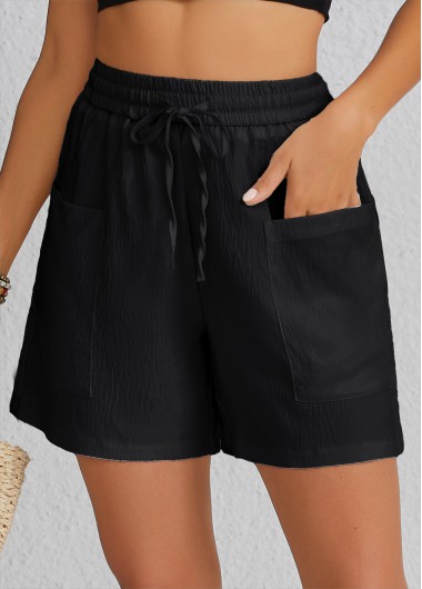 Modlily Black Pocket Elastic Waist High Waisted Shorts - S