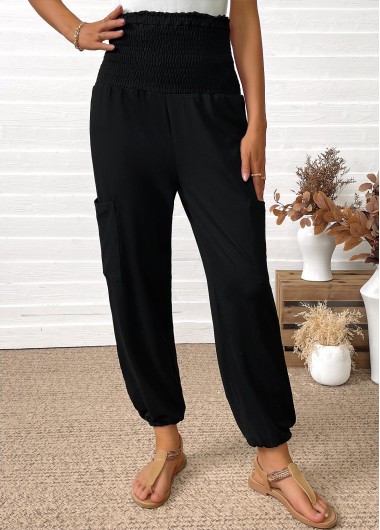 Modlily Black Pocket Jogger Elastic Waist High Waisted Pants - S