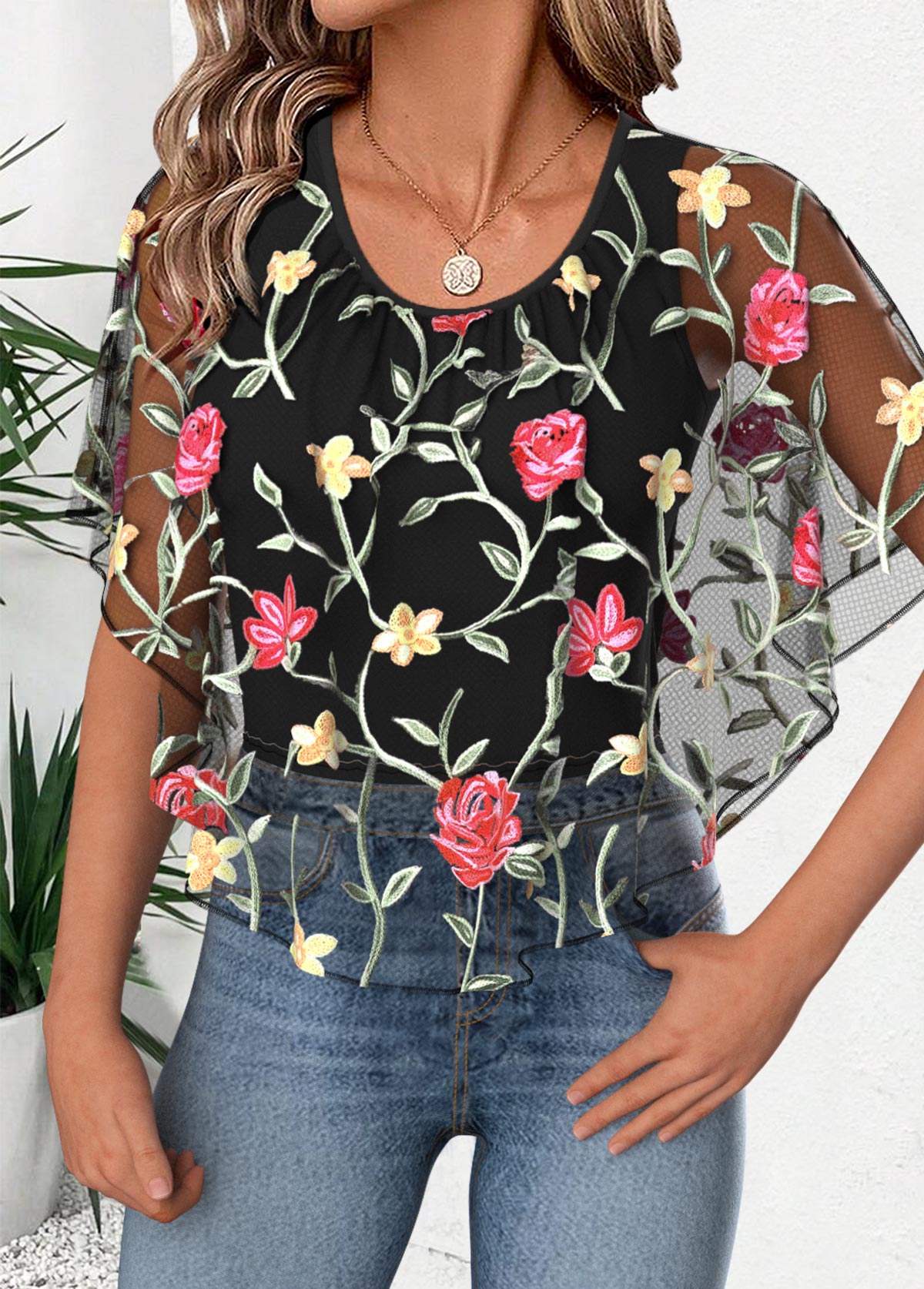 Modlily Black Short Sleeve Scoop Neck T Shirt - M