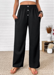 Modlily Black Straight Leg Elastic Waist High Waisted Pants - S