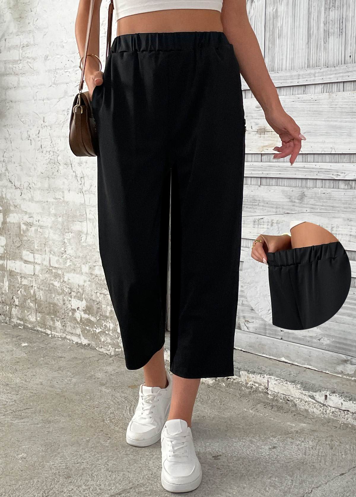 Modlily Black Straight Leg Elastic Waist High Waisted Pants - M