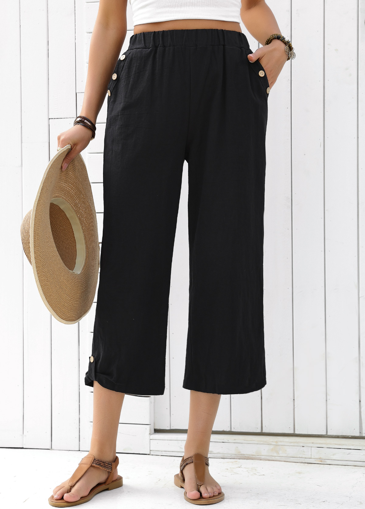 Modlily Black Straight Leg Elastic Waist High Waisted Pants - S