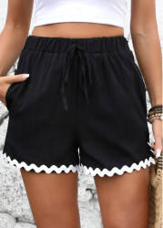 Modlily Black Straight Leg Elastic Waist High Waisted Shorts - L