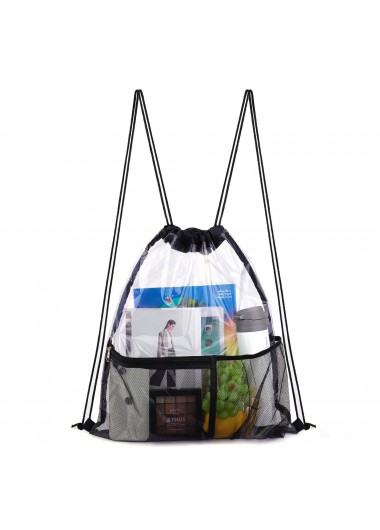 Modlily Black Transparent Drawstring Backpack Beach Bag - One Size
