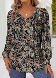 Modlily Black Tummy Coverage Floral Print Long Sleeve T Shirt - M