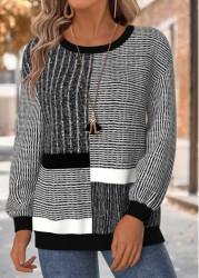 Modlily Black Tummy Coverage Geometric Print Long Sleeve Sweatshirt - M