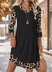 Modlily Black Tummy Coverage Leopard Short Long Sleeve Dress - S