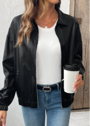 Modlily Black Tummy Coverage Long Sleeve Turn Down Collar Jacket - S