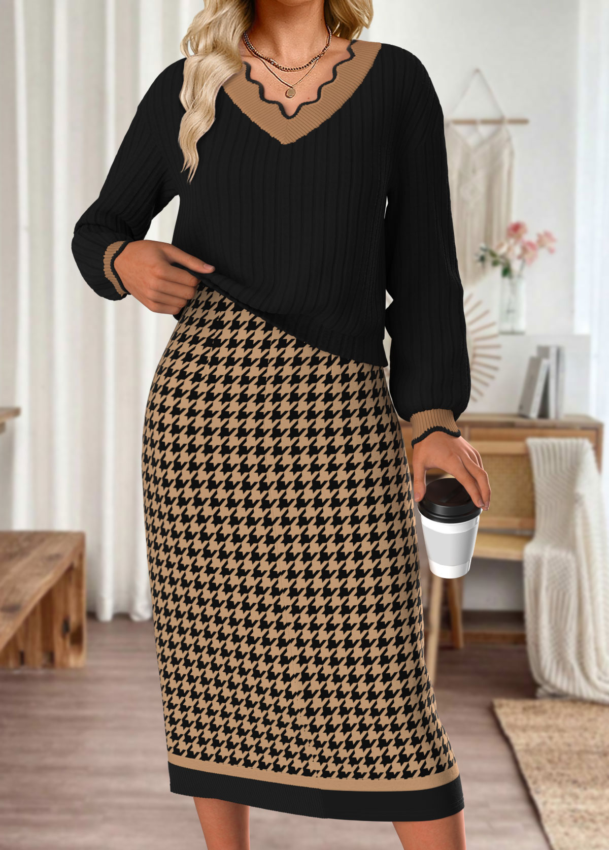 Modlily Black Tummy Coverage Plaid Dress and Cover Up - S