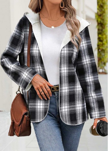 Modlily Black Tummy Coverage Plaid Long Sleeve Coat - M