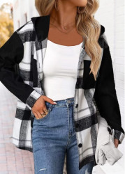 Modlily Black Tummy Coverage Plaid Long Sleeve Hooded Coat - M