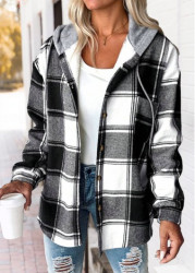 Modlily Black Tummy Coverage Plaid Long Sleeve Hooded Track Jacket - S