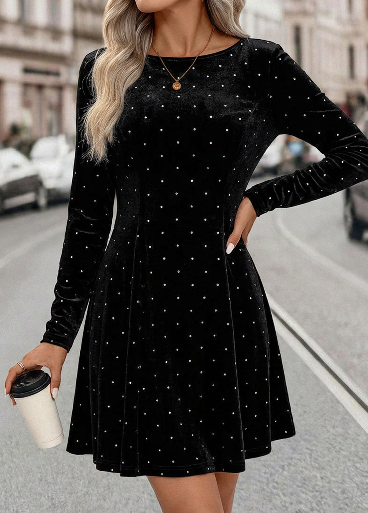 Modlily Black Tummy Coverage Short Long Sleeve Boat Neck Dress - XXL