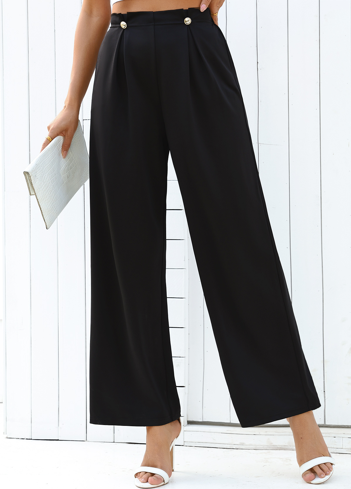Modlily Black Wide Leg Elastic Waist High Waisted Pants - S