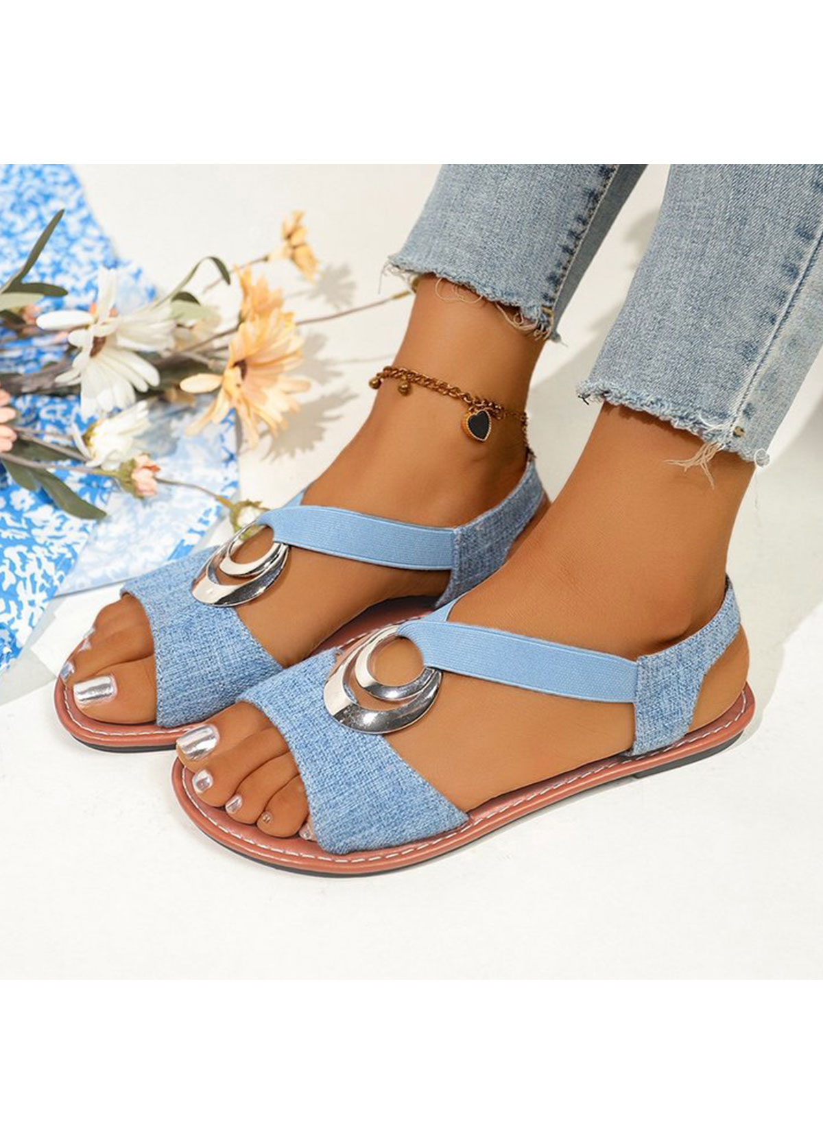 Modlily Blue Color Denim Point Toe Falt - 37